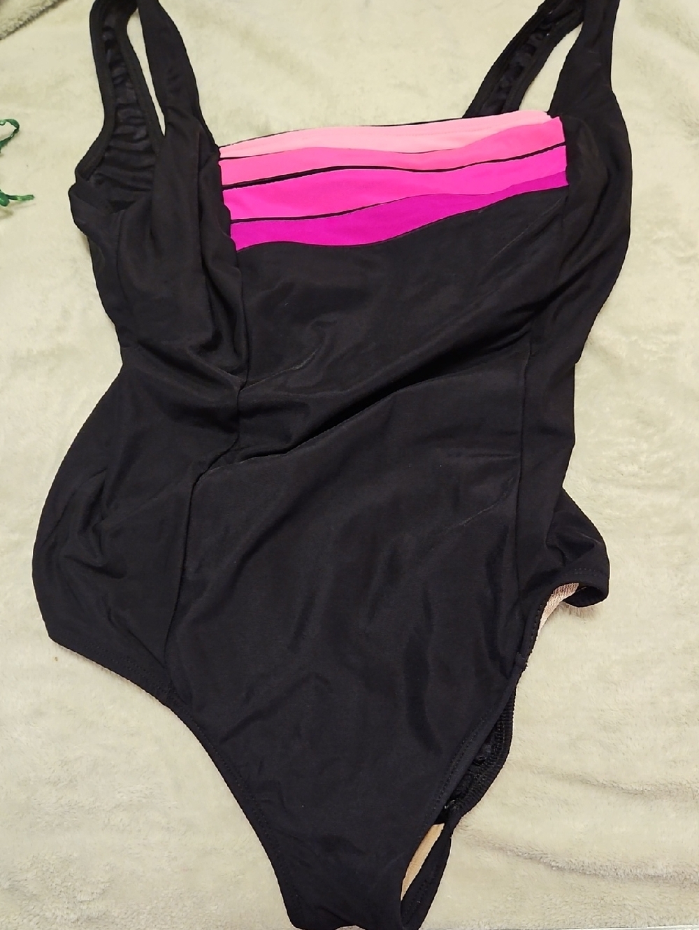 Longitude Size 12 Black One-Piece with Pink Bust Panel